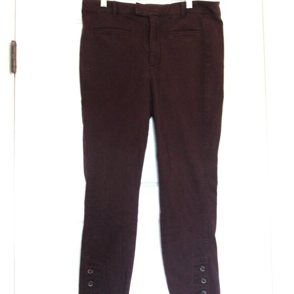 Anthropologie Pants, Deep Burgundy Color, Button Leg Detail, Size 10 - Picture 1 of 6